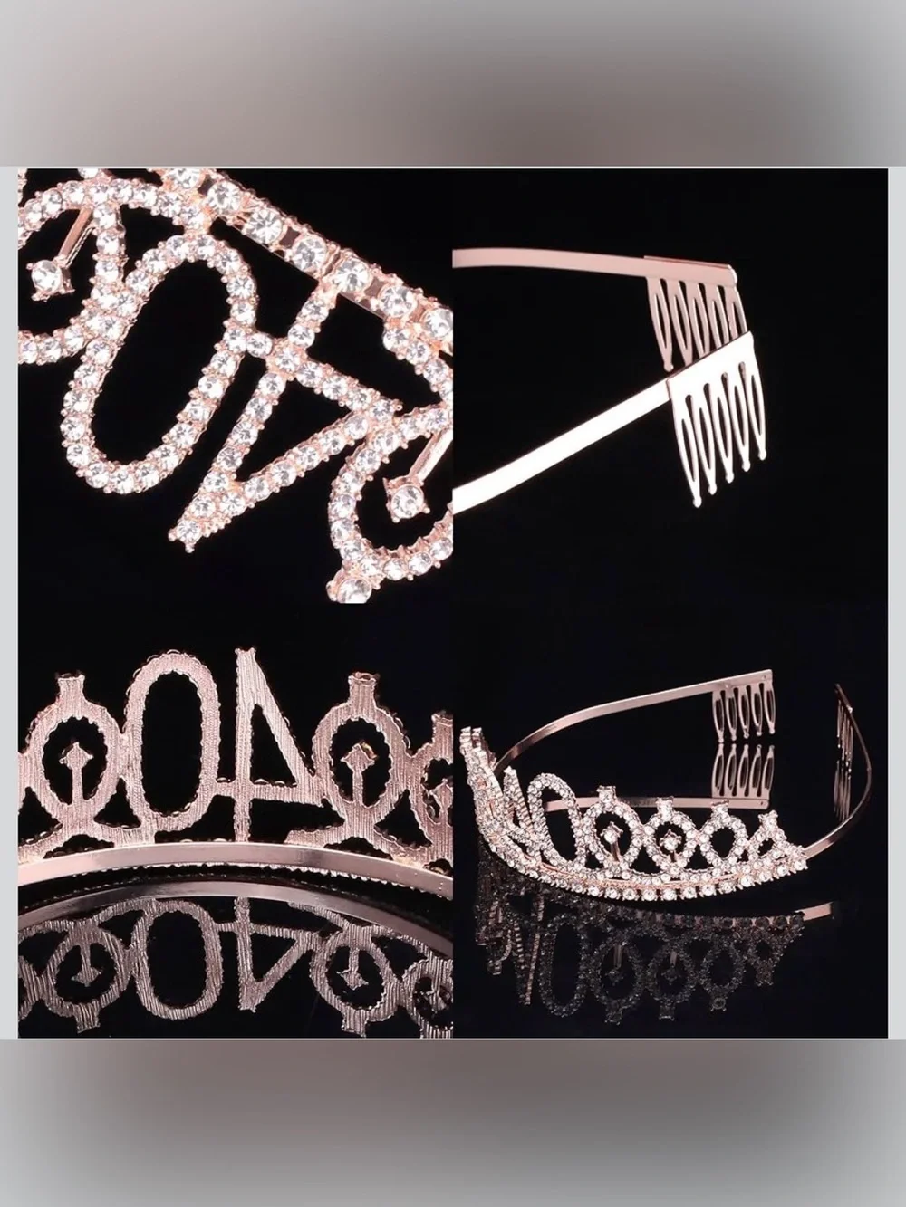 Rose Gold 40 Rhinestone Tiara Headband